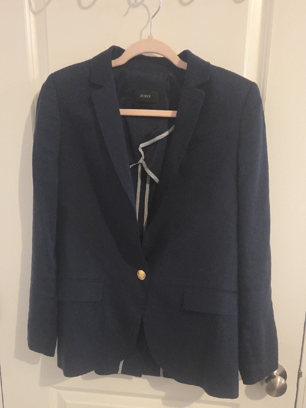 J. Crew Alfie Women's Linen Blend Navy Single-Button Blazer Size 4